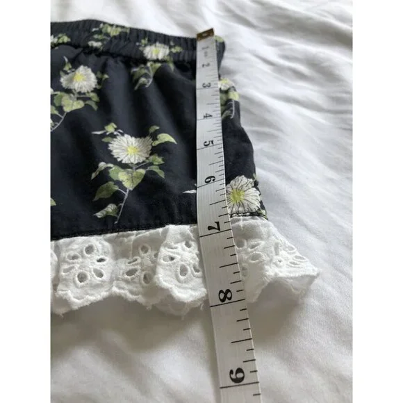 Anthropologie Womens Eyelet Micro Shorts L Black Floral Pajama Shorts Loungewear - Picture 9 of 10